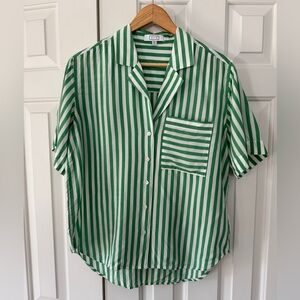 AYR Green and White Striped Button-Up Shirt